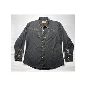Scully Men's Black Gold Western Pearl Snap and Metal Collar Tips Shirt - Size XL